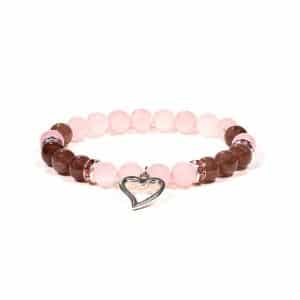 bracelet quartz rose et quartz fraise avec cœur
